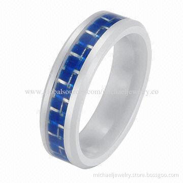 Ceramic rings with blue carbon fiber inlay